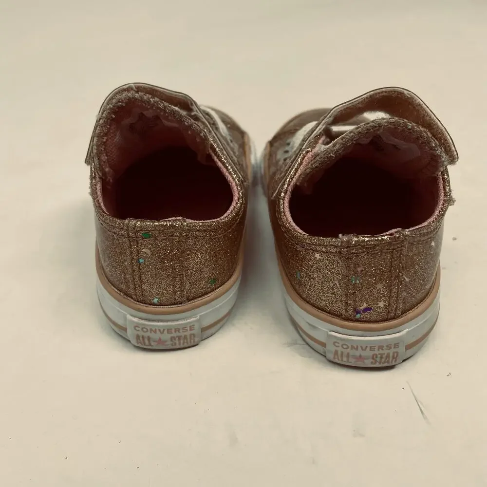 Converse Gold Sparkle Girl's Laces / Velcro Sneaker Tennis shoe 5